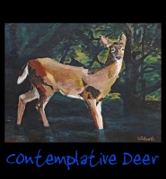 Contemplative Deer - 28x36 Acrylic on Stretched Canvas in Ornate Gold Frame (frame not shown) - Painting by Greg Schwab