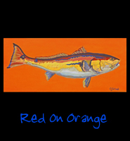 Red on Orange - 16x36 Acrylic on Stretched Canvas with Orange Gallery Wrap Border - Painting by Greg Schwab