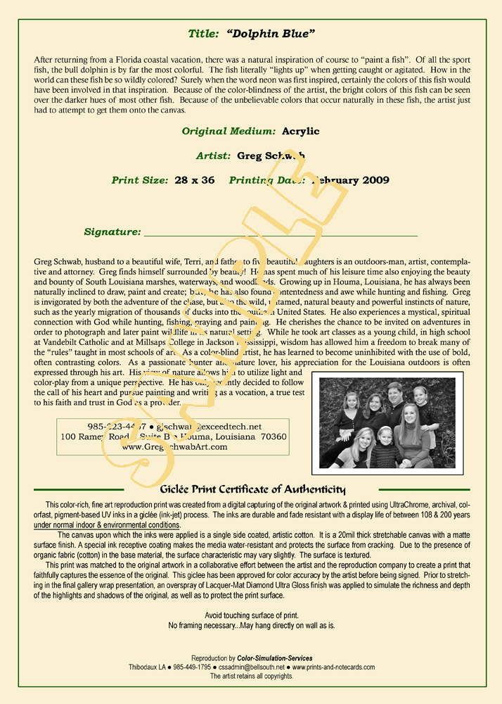 Giclée Print Certificate of